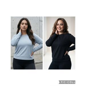 NWT Lukka Lux Plus Size 2 Pack Blue/Black Long Sleeve Classic Tee Shirt - XXL